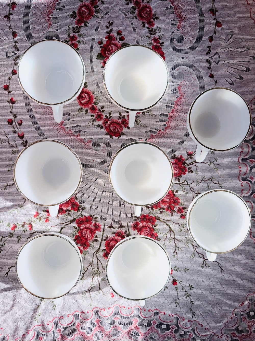 8 Milk Glass Coffee Cup Set w/ 14k Gold Trim Mid Century Modern Achor Hocking 🔥 - Picture 3 of 5